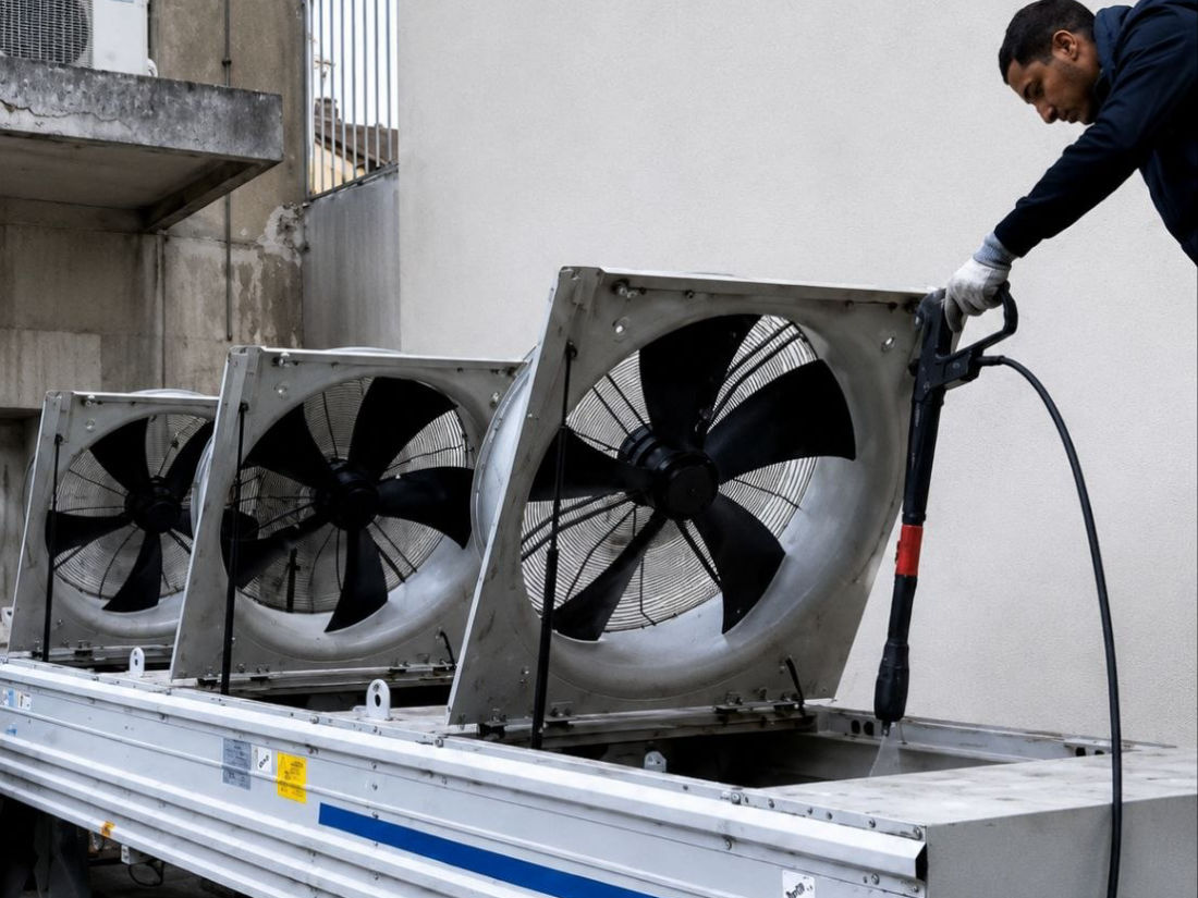 Nettoyage haute pression d’un condenseur en extérieur